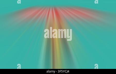 Fond abstrait avec des rayons de lumière vibrants et colorés et un flou de mouvement sur un fond bleu-vert, créant un effet visuel moderne et hautement énergétique. Banque D'Images