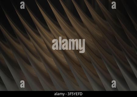 Un fond abstrait sombre et sophistiqué présentant des structures rythmiques en forme de vagues diagonales avec une finition lisse en dégradé métallique sombre. Banque D'Images