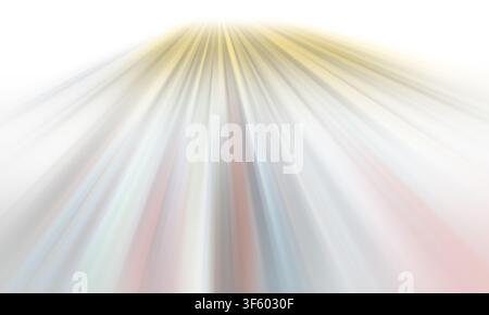 Fond abstrait avec une perspective centrale de flou de mouvement, présentant des rayons de lumière jaunes, blancs et pastel doux rayonnant vers l'extérieur pour évoquer une vitesse élevée Banque D'Images