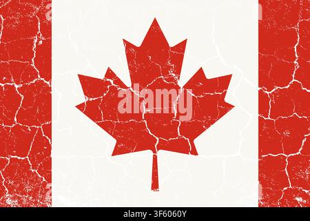 Drapeau du Canada, texture grunge, fissuré et patiné, couleurs délavées. Affiche les couleurs rouge et blanc, avec l'érable. Parfait pour les projets de design patriotiques, de voyage et culturels. Illustration de Vecteur