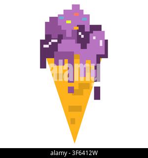 Pixel Art Cône de glace fondant Rétro 8 Bit Illustration de temps chaud Illustration de Vecteur