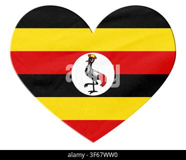 Drapeau ougandais formant une forme de coeur, symbolisant l'amour et le patriotisme, avec un fond transparent Banque D'Images