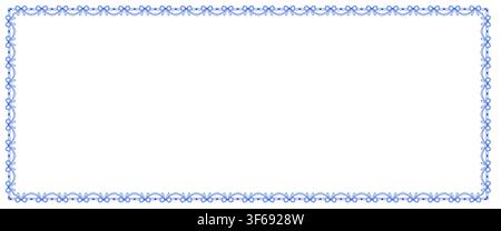 Bordure rectangulaire horizontale en dentelle avec nœud bleu et guirlande de perles en forme de coquille entre les nœuds de ruban crée une touche romantique coquette. Garniture décorative isolée sur blanc pour invitations de mariage ou mises en page de papeterie. Illustration de Vecteur