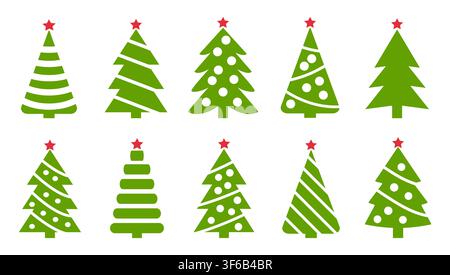 Icône d'arbre de Noël. Ensemble d'icônes d'arbre de noël sur fond blanc. Illustration vectorielle. Icônes vacances Illustration de Vecteur
