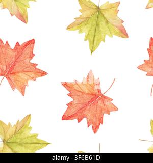 Motif sans couture en aquarelle avec des feuilles d'érable aux couleurs automnales. Illustration botanique peinte à la main pour tissu, papier peint, papier d'emballage, vêtements, qu Banque D'Images