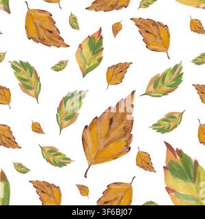 Motif sans couture de feuilles d'automne en aquarelle dans des couleurs naturelles chaudes Banque D'Images