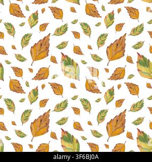 Motif sans couture aquarellé avec des feuilles d'automne colorées Banque D'Images