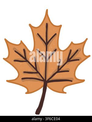 Une illustration dessinée à la main d'une seule feuille d'érable orange avec des veines détaillées et une finition brossée texturée, idéale pour les designs sur le thème de l'automne et de la chute des feuilles. Banque D'Images