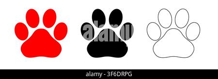 Contours vectoriels silhouette mignonne impressions de pattes. chiens et chats isolés sur fond blanc Illustration de Vecteur