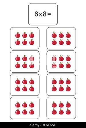 Table de multiplication par 6. Carte de maths avec un exemple, dessin. Carré de multiplication, illustration vectorielle. Produits imprimés, bannière, tableau pour Illustration de Vecteur