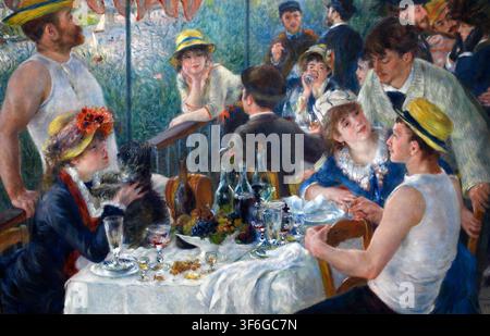 Peint entre 1880 et 1881, Le Déjeuner de la partie de bateau représente les amis de Renoir profitant du déjeuner à la Maison Fournaise à Chatou. Brillant lig Banque D'Images