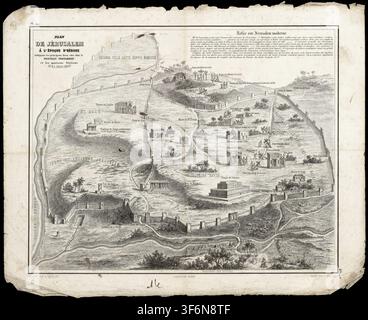 SEATTLE -11 SEP 2022 - Gravure historique représentant l'antique ville de Jérusalem, cartographie illustrant les sites bibliques et la topographie de la Banque D'Images