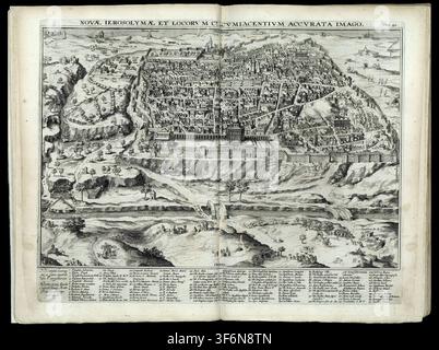 SEATTLE -11 SEPT 2022 - Gravure vintage illustrant une carte historique détaillée de Jérusalem, Israël, décrivant son agencement urbain ancien et son architecture Banque D'Images