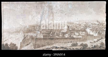 SEATTLE -11 SEPT 2022 - Dessin de paysage urbain de Jérusalem représentant le paysage urbain antique avec des monuments célèbres, une architecture historique, et pour Banque D'Images