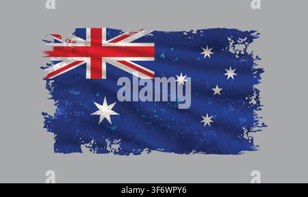 Le drapeau australien est représenté avec des coups de pinceau et comporte des éléments de conception dans un style texturé. Illustration de Vecteur
