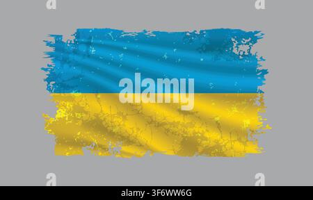 Le drapeau de l'Ukraine est représenté avec des coups de pinceau et présente des éléments de conception dans un style texturé. Illustration de Vecteur
