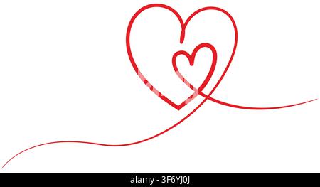 Deux beaux coeurs en amour dans une ligne, embrassant les coeurs Illustration de Vecteur