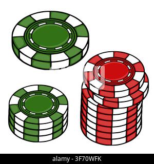 Illustration vectorielle de jetons de poker de casino avec des piles de jetons de jeu rouges et verts Illustration de Vecteur