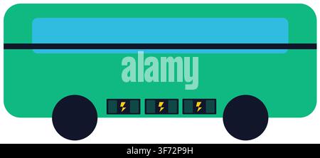 Illustration d'un bus électrique vert montrant la puissance de la batterie sur un fond transparent Banque D'Images