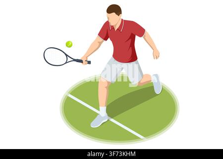 Joueur de tennis isométrique frappant un retour en forehand lors d'un match dynamique et d'un entraînement sportif Illustration de Vecteur