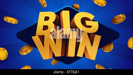 Texte 3D doré « Big Win » avec des pièces tombantes sur un fond bleu. Concept de jackpot. Illustration vectorielle Illustration de Vecteur