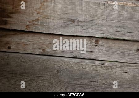 Anciens planches de bois fanées avec une surface érodée et une texture naturelle rugueuse. Banque D'Images