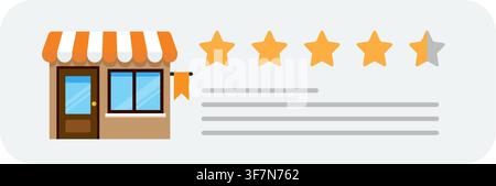 Interface d'évaluation du magasin mettant en vedette une icône de boutique, des étoiles de notation client et une mise en page de feedback pour l'affichage de la réputation de l'entreprise. Illustration de Vecteur