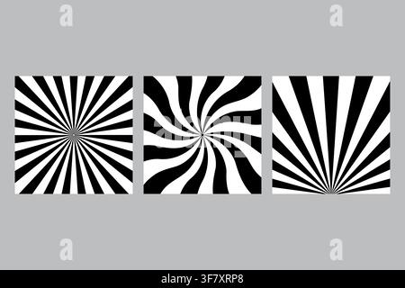 Ensemble vectoriel à motif éclat solaire noir et blanc mettant en avant un design de rayons. Il visualise une collection graphique dynamique abstraite. eps 10 Illustration de Vecteur