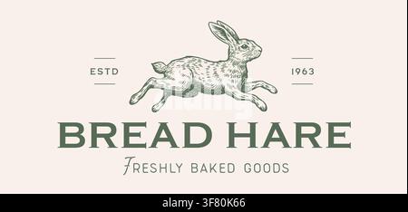 Lapin, esquisse de lapin. Emblème vintage de boulangerie au pain Illustration de Vecteur