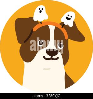 Jack Russell Terrier coloré plat pour Halloween dans un icône circulaire Illustration de Vecteur