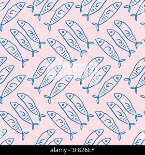 Motif sans couture de poissons bleus sur fond rose pâle Illustration de Vecteur