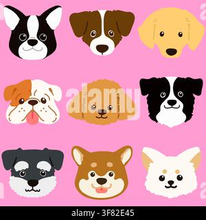 Ensemble d'illustrations plates de visages de chiens colorés Illustration de Vecteur