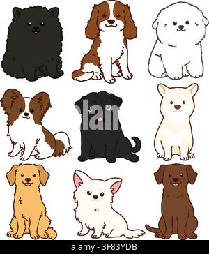 Ensemble de chiens adorables dessinés en vue avant Illustration de Vecteur