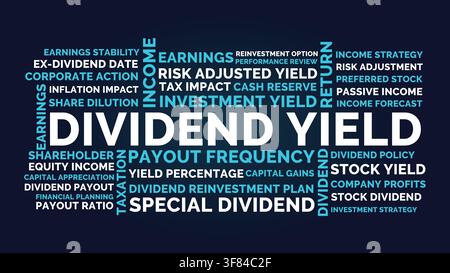 Conception de nuage de mots pour le rendement des dividendes pour investissement, revenus, finances, versement. Rendement des dividendes concept bleu commercial Illustration de Vecteur
