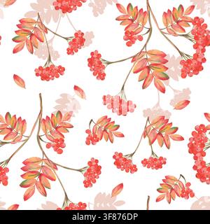 Motif sans couture en aquarelle avec baie de sorbier et feuillage automnal coloré Banque D'Images