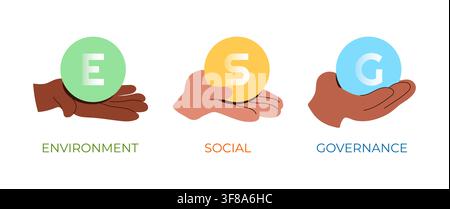 Mains tenant une illustration vectorielle du concept de gouvernance sociale environnementale Illustration de Vecteur