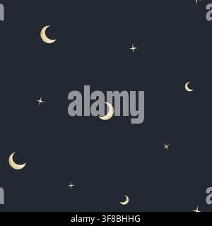 Motif écharpé en aquarelle avec croissant de lune sur fond bleu nuit sombre. Répétition céleste minimaliste pour tissus de nursery, tissu, papier peint de chambre de bébé Banque D'Images