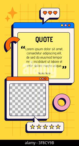 Style néo-brutaliste. Mise en page de témoignage couleur jaune pour les histoires des réseaux sociaux. Illustration de Vecteur