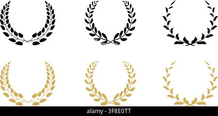 Ensemble de branches de lauriers foliés circulaires noires.couronne de Laurier.couronne de Laurier Silhouette. Écusson héraldique du trophée, prix grec et romain de branche d'olivier, winn Illustration de Vecteur