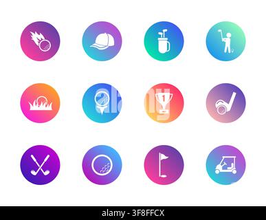 Douze icônes circulaires aux couleurs dégradées vives représentant divers éléments et activités liés au sport Illustration de Vecteur
