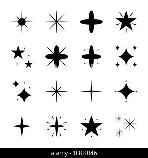Ensemble d'icônes étoiles noires scintillantes avec cinq étoiles à cinq pointes et grappe de scintillement Illustration vectorielle Illustration de Vecteur