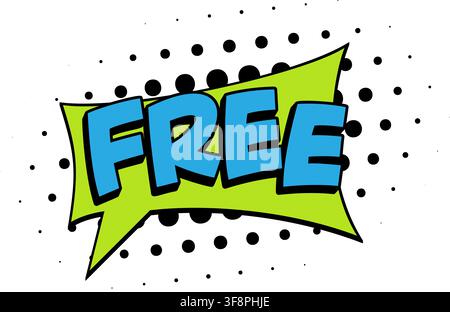 Bandes dessinées rétro texte GRATUIT mot bulle de parole demi-ton afficheur motif points offre affaire prix pop art autocollant décalque. Pour miniatures, diffusion vidéo de jeu Illustration de Vecteur