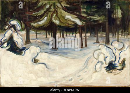 Hiver, peinture de paysage à l'huile sur carton par Edvard Munch, 1899 Banque D'Images