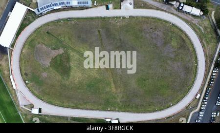 Vue aérienne de dessus de la piste de course de lévriers de Grafton dans la Nouvelle-Galles du Sud, Australie – 2 mai 2026 Banque D'Images