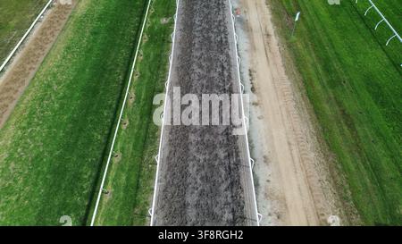 Vue aérienne de dessus des voies de la piste de courses de lévriers à Grafton Banque D'Images