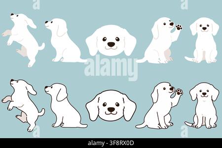 Ensemble d'illustrations simples et adorables de chiens blancs Illustration de Vecteur