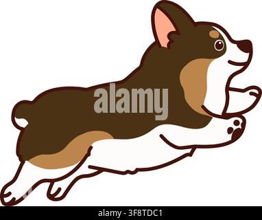Contour d'un adorable Corgi de couleur sable en train de sauter de face latérale Illustration de Vecteur