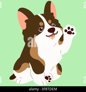 Corgi de couleur plat et mignon de couleur sable assis et agitant la main Illustration de Vecteur
