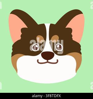 Visage de face d'un Corgi mignon de couleur sable plat Illustration de Vecteur