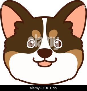 Visage de Corgi de couleur sable mignon souligné Illustration de Vecteur